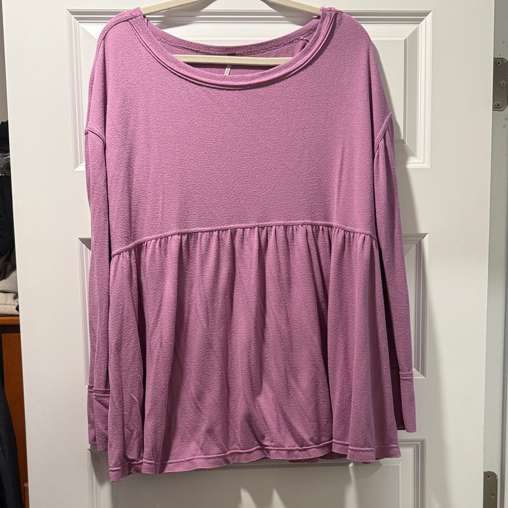 Free People Women's Peplum Cotton Purple Long Sleeve Top